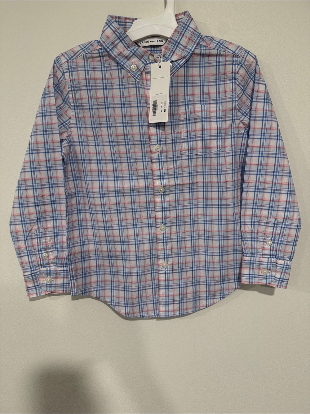 Janie and Jack Blue and Pink Plaid Button-Down Shirt